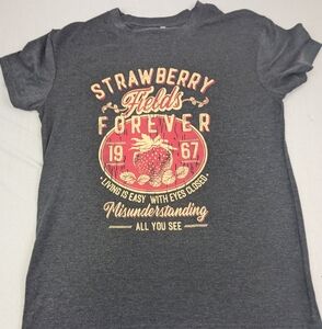 Strawberry Fields Forever Living Is Easy With Eyes Closed Grey T-shirt Medium